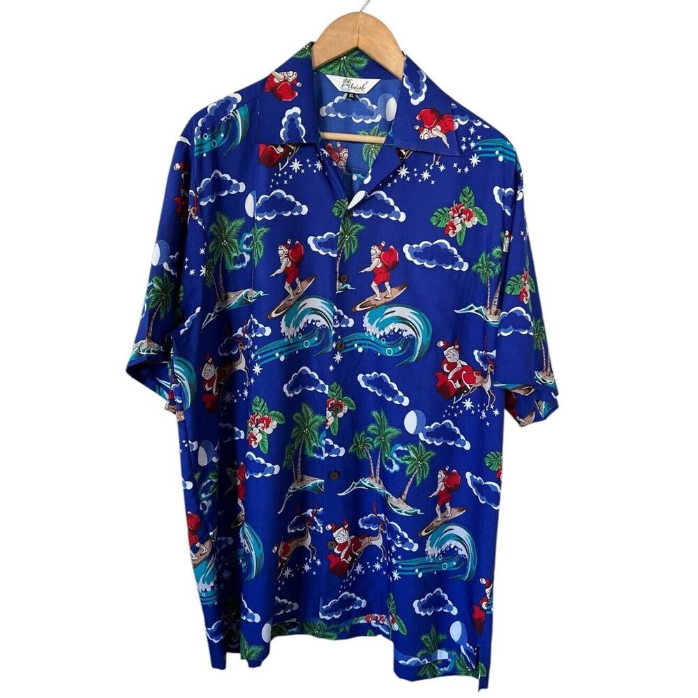 Alvish Blue Siding Santa Hawaiian Christmas Shirt XL